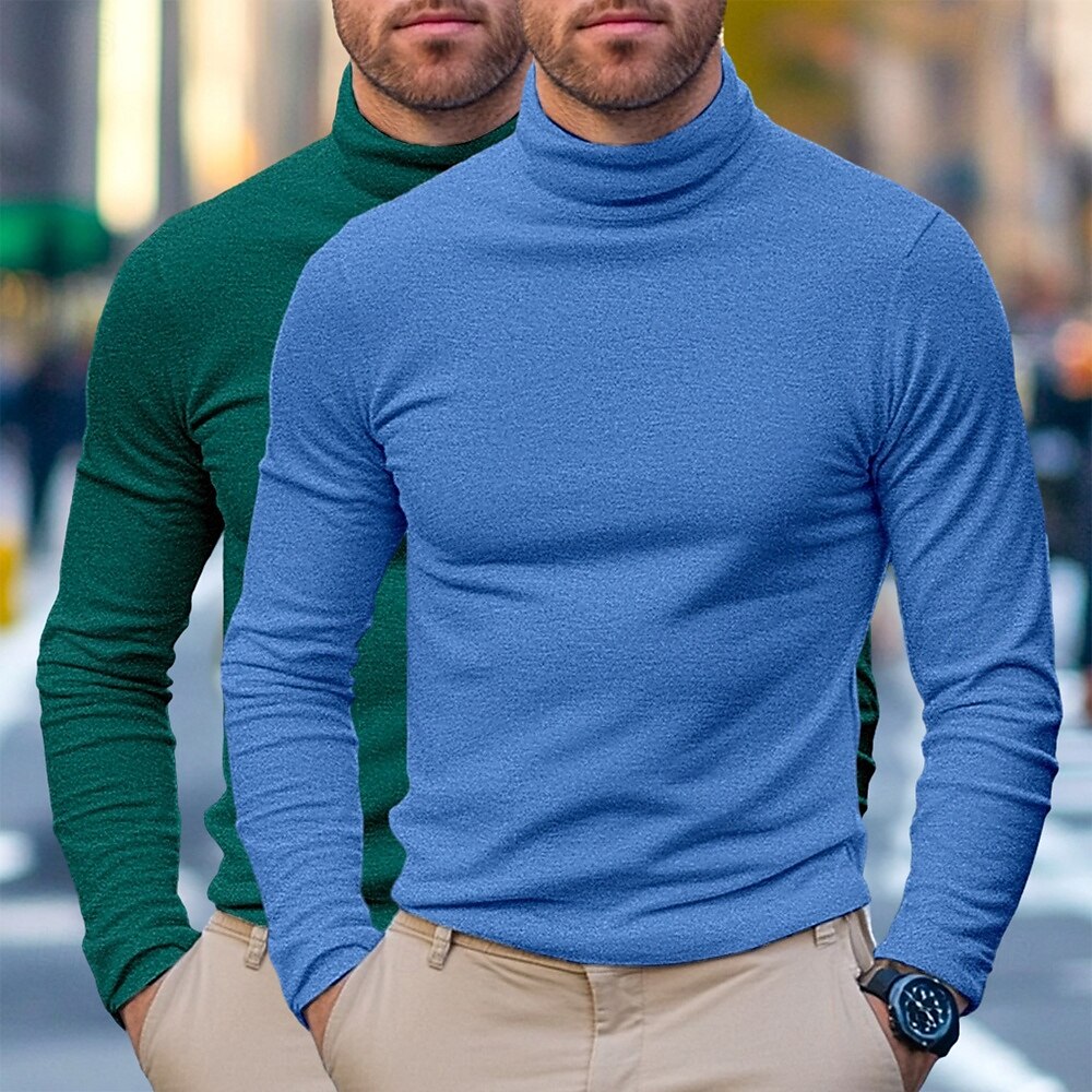 T-shirt à manches longues pour homme, 2 pièces, col roulé, manches longues, blanc, noir, col pile, automne, hiver, printemps, automne, couleur unie, uni, quotidien, décontracté, style urbain, 2 de 2025 ? $28.99 –P9