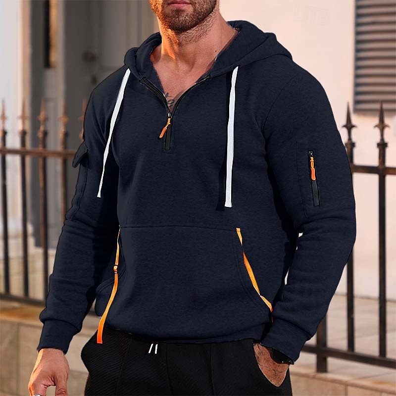 Per uomo Felpa con cappuccio Felpa con cappuccio e zip corta Felpa con cappuccio in pile Felpa con cappuccio tattica Nero Blu marino Cachi Grigio scuro Grigio Con Cappuccio Semplice Patchwork Sport del 2025 a $23.99 –P1