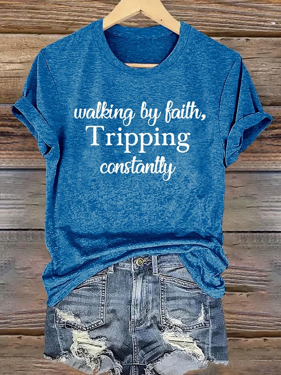 Damen T Shirt Druck Grafik Vintage Stilvoll Klassisch Kurzarm Rundhalsausschnitt Rundhals Normale Oberteile Täglich Blau Schwarz Weiß Rosa Rote Sommer Frühling 2026 - $22.99 –P4