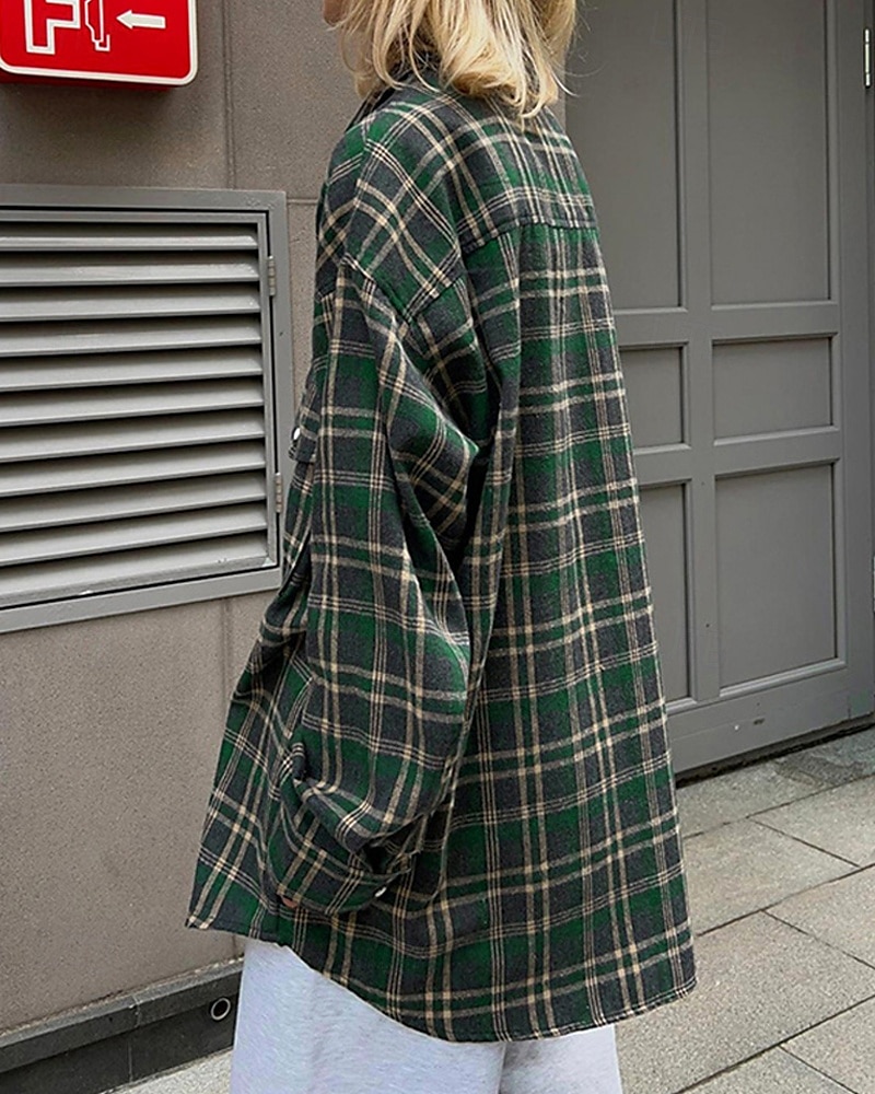 Femmes Chemise Plaid Quotidien Élégant Basique manche longue Col de chemise Hauts Réguliers Travail Quotidien Fête Boutons Vert Véronèse bleu marine Marron Printemps Automne de 2025 ? $31.99 –P7