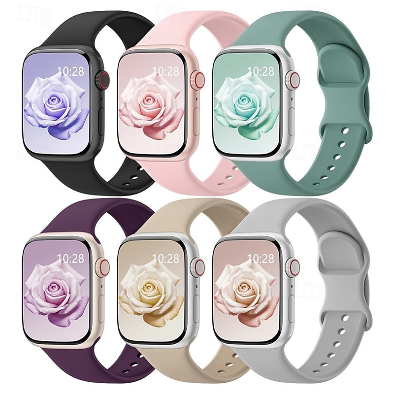 6 Trousses Bracelet Sport Compatible avec Bracelet Apple Watch 38mm 40mm 41mm 42mm 44mm 45mm 49mm Mignon Silicone Bracelet de remplacement pour iwatch Ultra 2 Série 9 8 7 SE 6 5 4 3 2 1 de 2025 ? $16.99 –P6