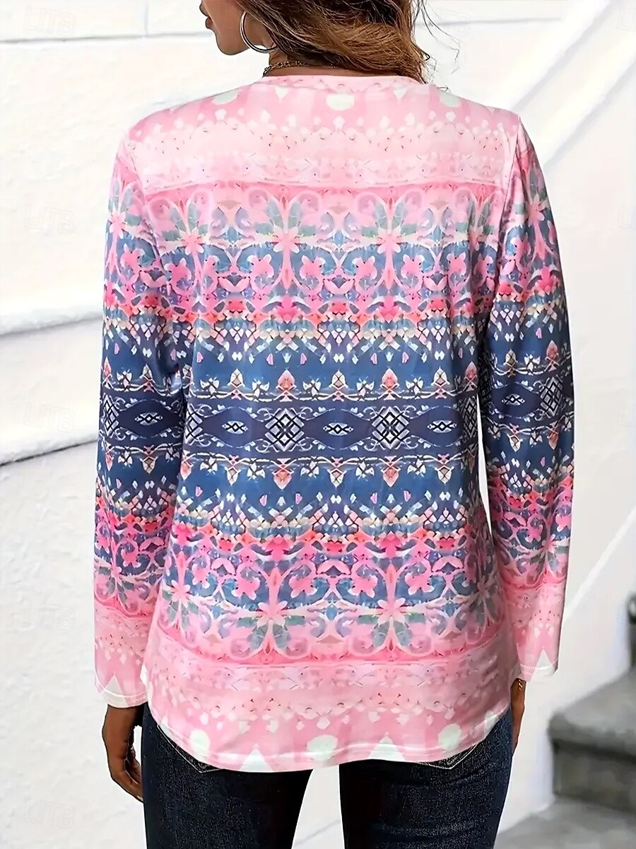 Pâques Femmes T-shirt Graphique Géométrique Rayé ancien Mode Élégant manche longue Col ras du cou Col rond Hauts Réguliers Quotidien Imprimé Rose Claire Été Printemps Automne de 2025 ? $22.99 –P2