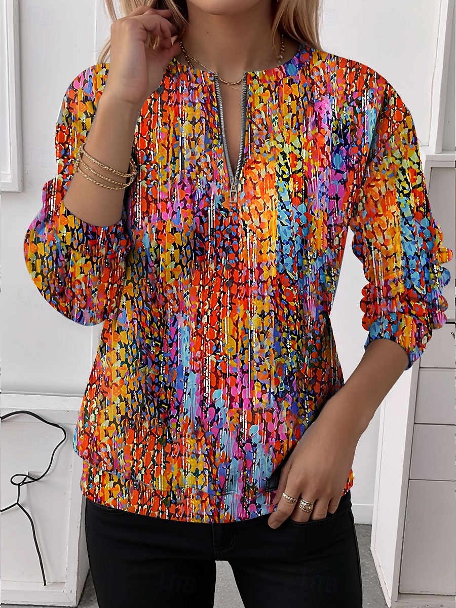 Dames Quarter Zipper Sweater Grafisch Abstract Casual Lange Mouwen Ronde Hals Reguliere Tops Street Dagelijks Gebruik Half Print Rood Blauw Paars Groen Herfst Winter 2025 - $27.99 –P1