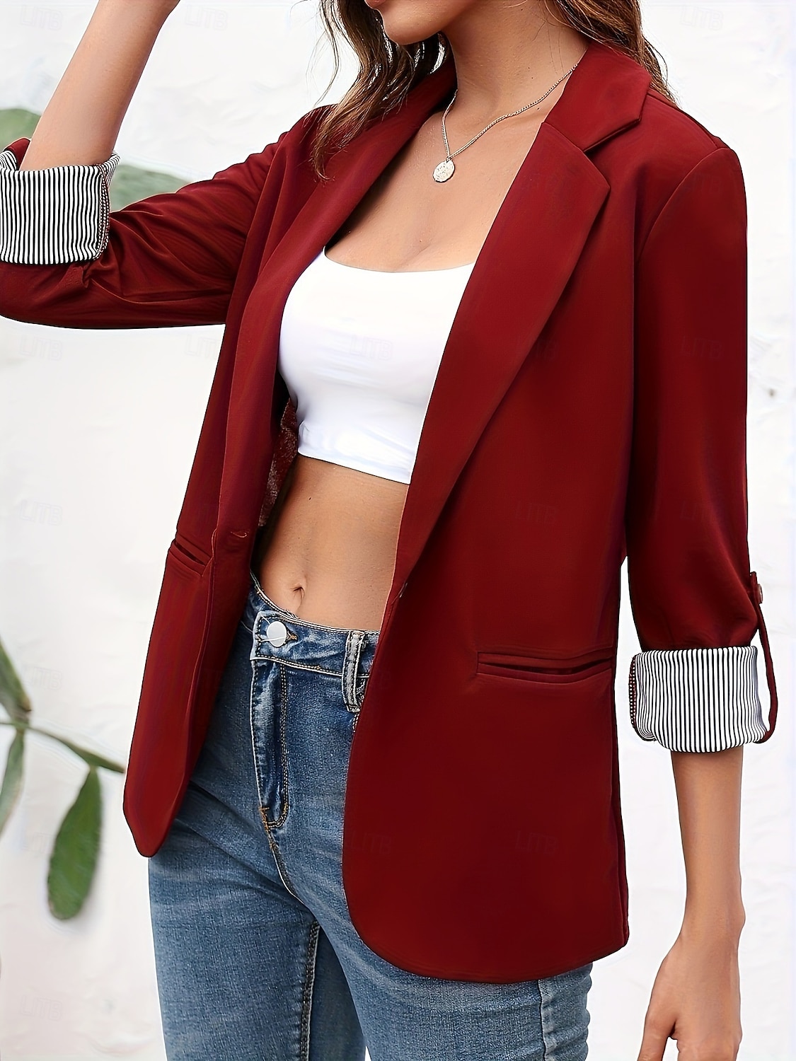 Damen Blazer Bequem Atmungsaktiv Knöpfe Mode Modern Einfach Arbeit Täglich Regulär Umlegekragen Normale Passform Langarm Oberbekleidung Schwarz Rote Burgunderrot Frühling Herbst 2025 - $31.99 –P4
