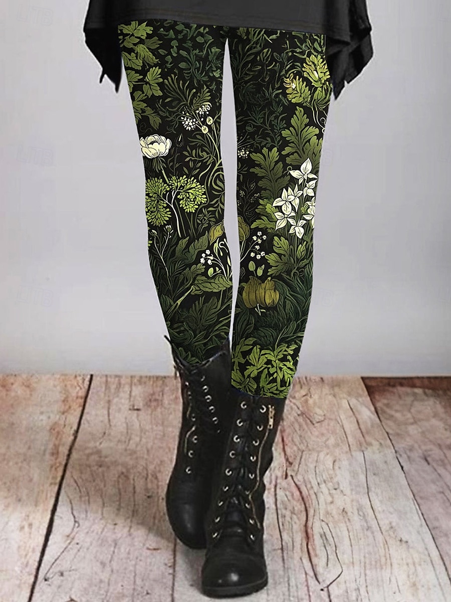 Dame Leggings Ferie Årgang Mote Ankel-lengde Høy Midje Blomstret Grafisk Printer Myk Pustende Elastisk utendørs Daglig Rødstrupe-egg Blå Hvit Brun Grønn Sommer Vår Høst Slank Fasong 2025 - $19.99 –P4