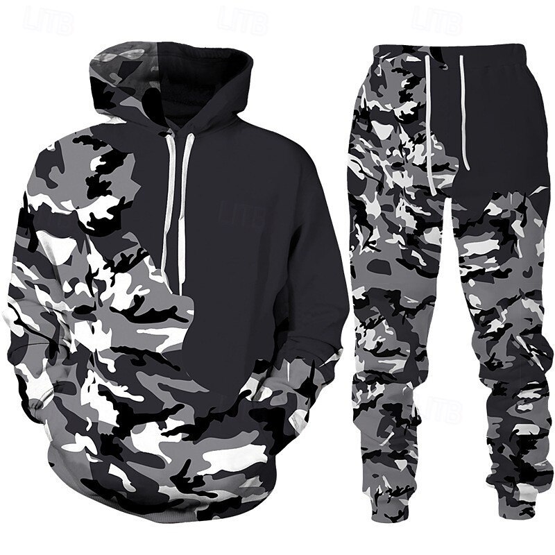 Hombre Tracksuit Conjunto de atuendo Conjunto de sudaderas con capucha Sudadera Exterior Diario Deportes Bolsillo Correa camuflaje Negro Naranja Gris Ligero Impresión gráfica Poliéster Ropa de Deporte 2025 - $34.99 –P4
