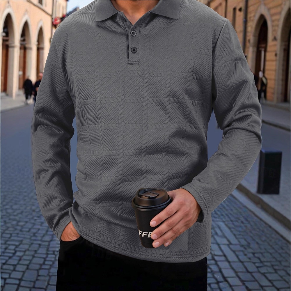 Herren Golfshirt Arbeit Lässig Revers Langarm Mode Bequem Einfach Knöpfe Frühling & Herbst Cachi scuro Schwarz Weiß Marineblau Militßrgrün Grau Golfshirt 2025 - $21.99 –P3