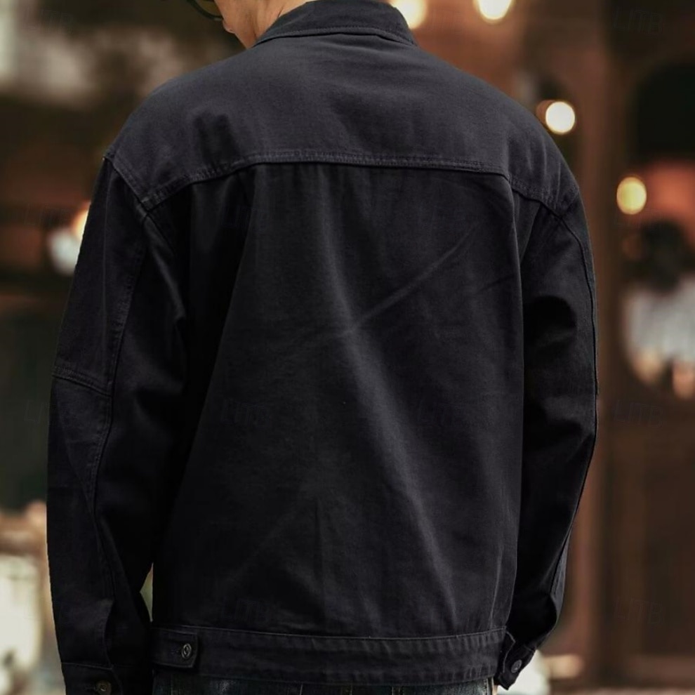 Homme Veste Légère Veste en Jean Formel Maison Coupe-Vent Avec Poches Printemps Automne Hiver Couleur Unie Actif ancien Col Rabattu Régulier Noir Vert foncé Marron Café foncé Veste de 2025 ? $39.99 –P3