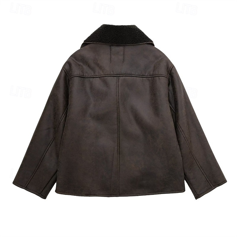 Damen Fleecejacke Freizeitjacke Wildlederweste Winddicht Warm Tasche Mode Modern Lässig Einfarbig Ausgehen Wochenende Einreihig Regulär Revers Normale Passform Langarm Oberbekleidung Braun Beige 2025 - $42.99 –P5