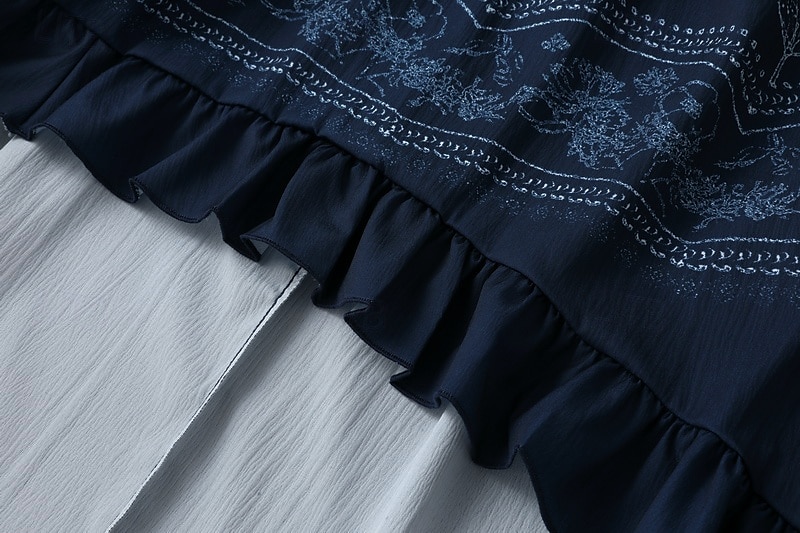Femmes Robe Midi Robe bohème Robe occidentale Mode Classique Fête Sortir Week-end Coupe régulière Fleur manche longue Col en V Bleu de minuit Été de 2025 ? $37.99 –P10