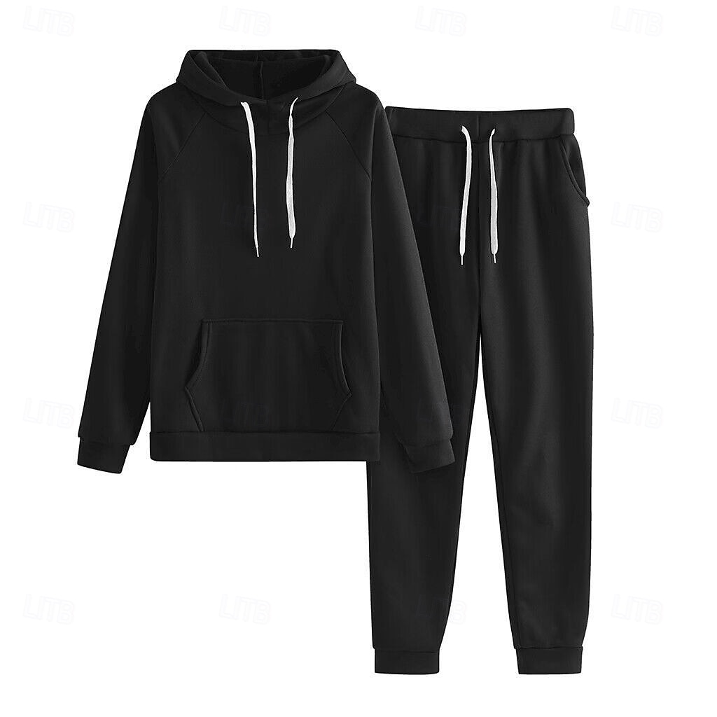 Damen Mode Streetwear Täglich Hosen-Sets Langarm Mit Kapuze Einfarbig Lässig Täglich Schwarz Rosa Rote Sommer Normale Passform 2025 - $26.99 –P4