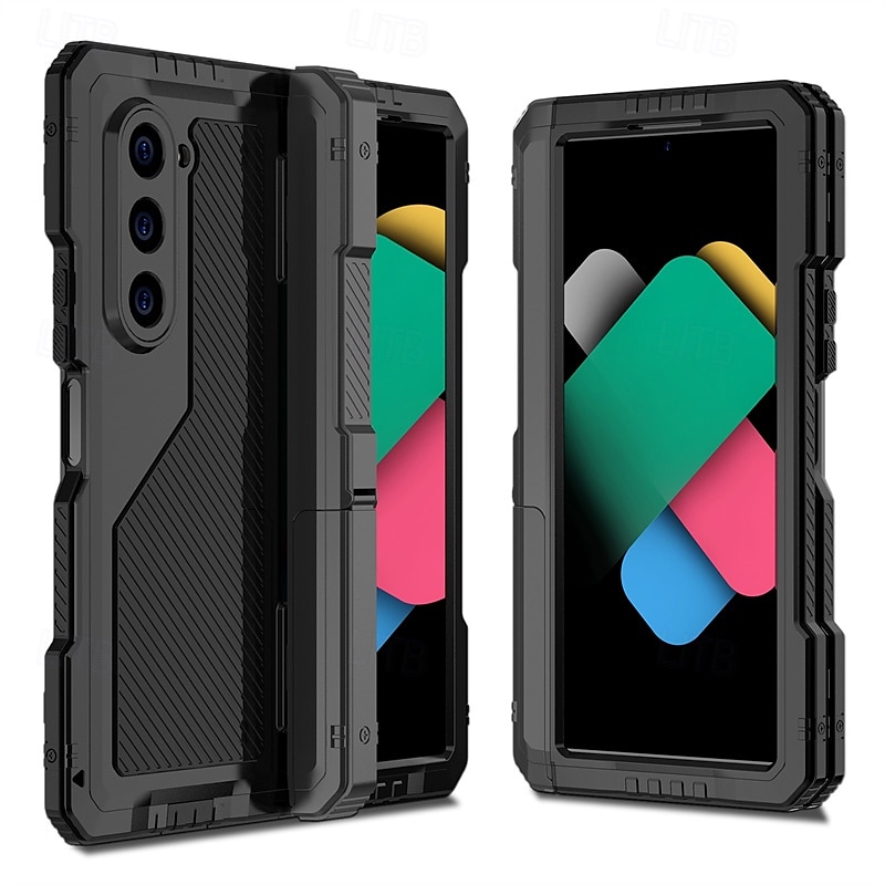 telefono Custodia Per Samsung Galaxy Piegatura a Z 7 Z Fold 6 Z Fold 5 Z Fold 4 Copertura Posteriore con Supporto Resistente agli urti Retrò Motivo Geometrico Armatura pet Lega di Alluminio Silicone del 2025 a $41.99 –P4