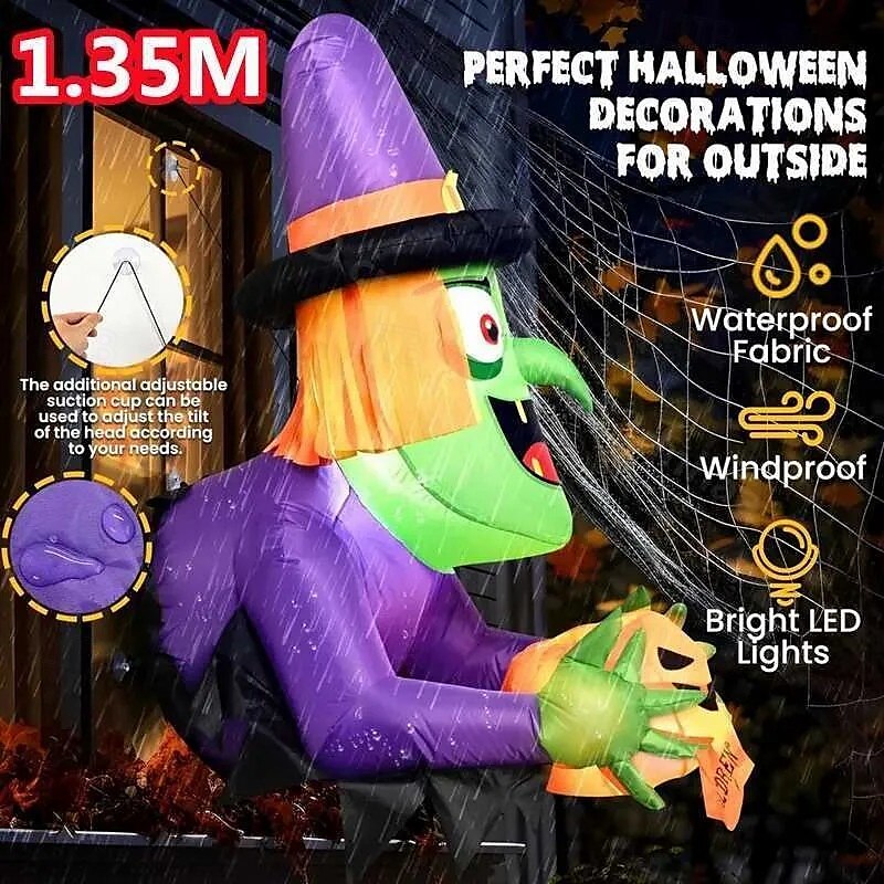 1 Pc Halloween with lights, climbing windows, holding pumpkins, witches, inflatable models, attic display windows, walls, indoor and outdoor parties, festive atmosphere lights 2025 - $47.99 –P8
