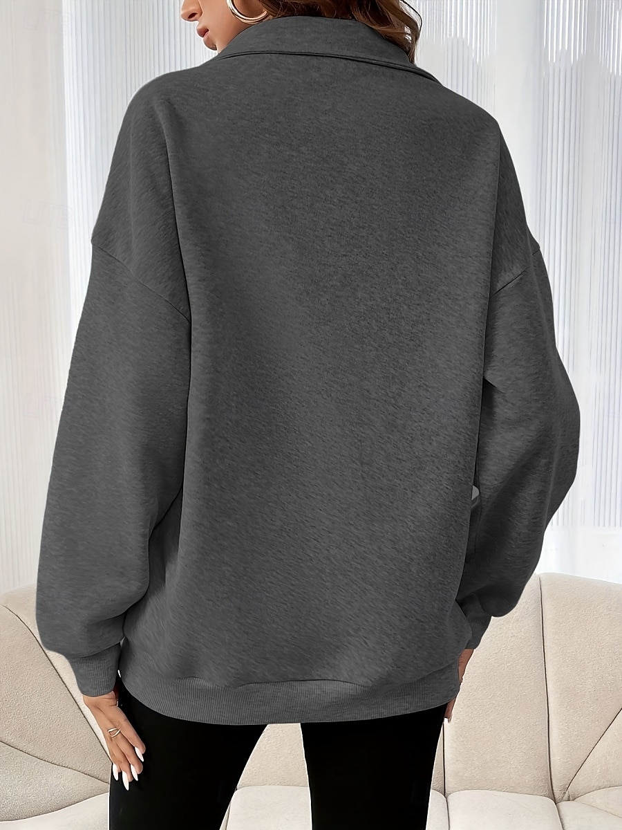 Mulheres Moletom Tecido Casual Manga Longa Gola Alta Tops regulares Rua Dia a Dia Patchwork Zíper Preto Fúcsia Cinzento Escuro Bege Cinzento Outono Inverno de 2025 por $26.99 –P5