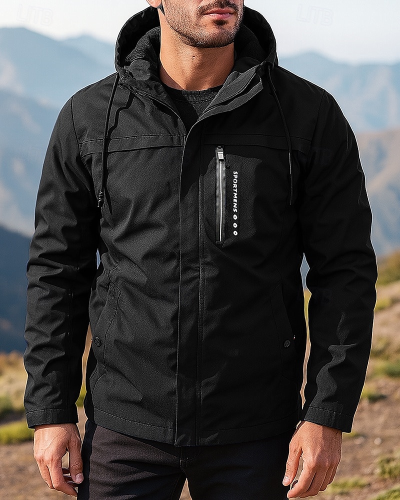 Herren Windjacke Wanderjacke Fleecejacke Außen Wasserdicht Winddicht Leicht Wanderoutfits Wanderbekleidung Frühling Herbst Oberteil Camping / Wandern / Höhlenforschung Laufen Einfarbig Schwarz 2025 - $31.99 –P4