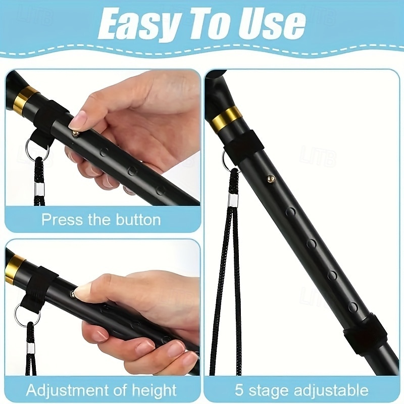 justerbar höjd vandringsstav 1-pack hopfällbar käpp lätt aluminiumlegering kombinationslås resevandringshjälpmedel för män kvinnor äldre - bärbar&amp;hopfällbar (svart) 2026 - $92.99 –P9