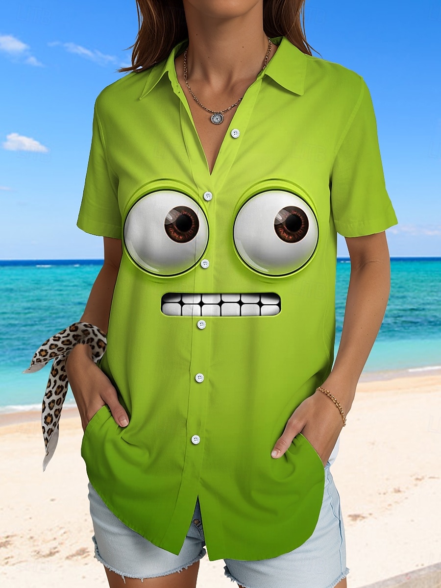 Femmes Chemise Graphique 3D ancien Tropical Quotidien Sans manches Manche Courte Col de chemise Hauts Réguliers Quotidien Jaune Rose Claire Vert Été Printemps de 2025 ? $24.99 –P1