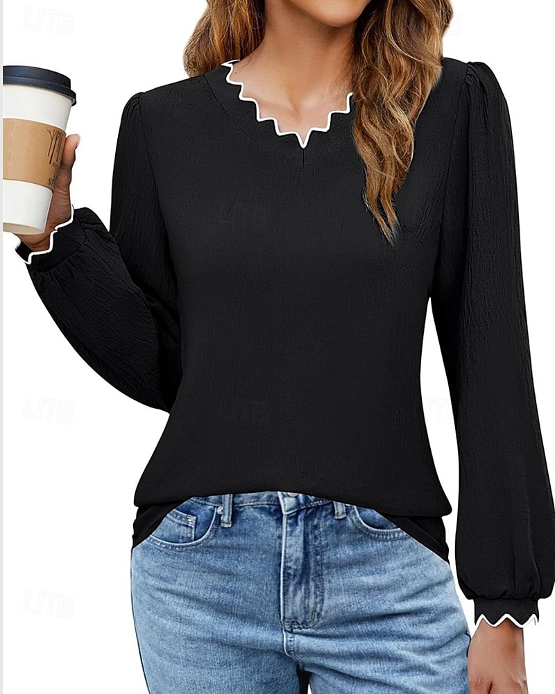 Pentru femei Tricou Simplu Modă Modern Manșon Lung În V Topuri obișnuite Zilnic Negru Trifoi Bej Vară 2025 - $22.99 –P4