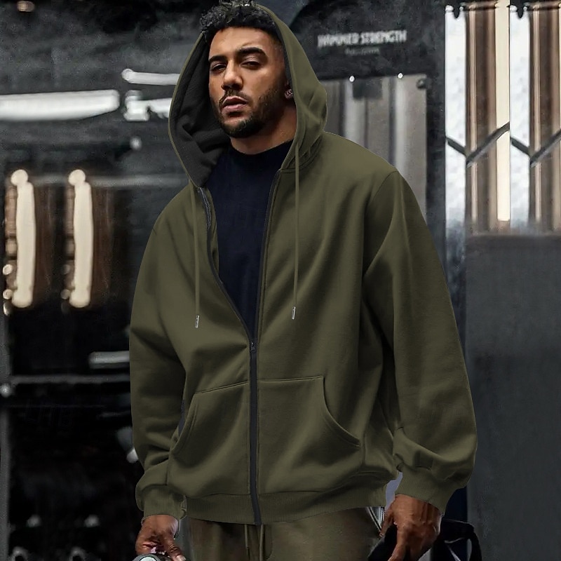 Per uomo Felpa con cappuccio Felpa con cappuccio a zip intera Felpa con cappuccio in pile Aalbicocca Nero Verde militare Blu marino Grigio chiaro Con Cappuccio Semplice Tasca Sport & Outdoor del 2025 a $26.99 –P4