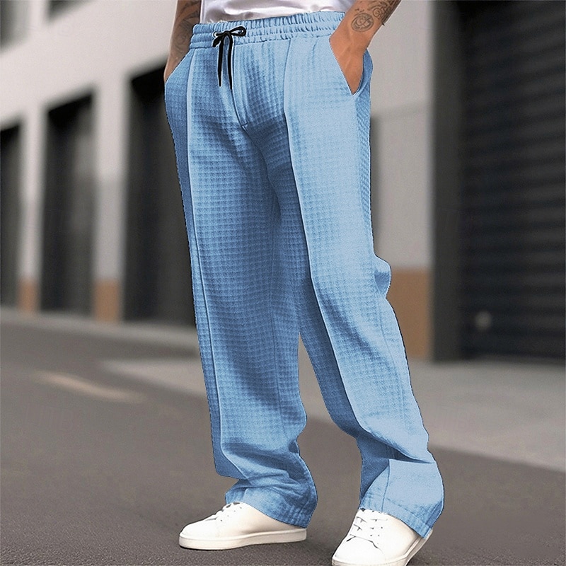 Herren Jogginghose Hose Waffelhose Tasche Elastischer Bund Kordelzug Einfach Komfort Sport im Freien Täglich Mode Lässig Schwarz Weiß Mikroelastisch 2025 - $23.99 –P5