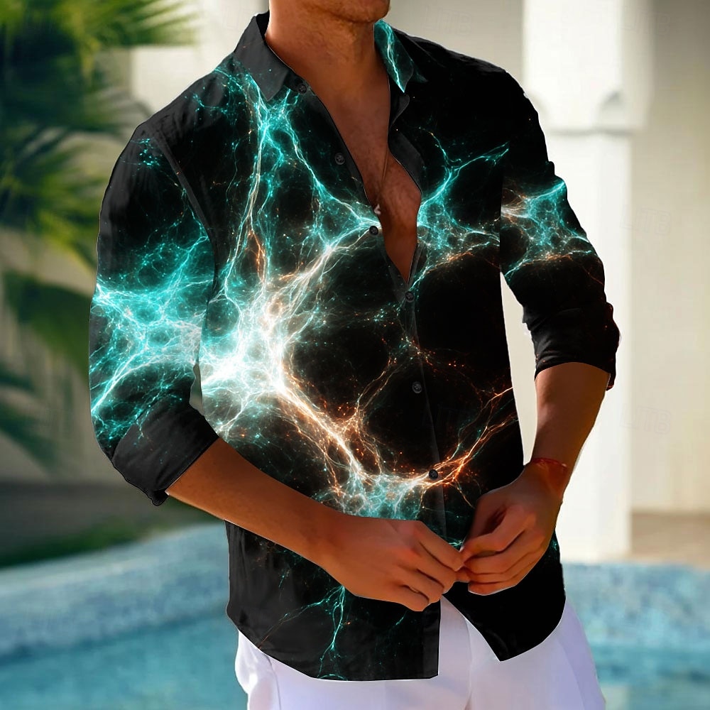 Homens Relâmpago Cor gradiente Camisa Social camisa de botão Camisa social casual Manga Longa Moda Casual Férias Diário Streetwear Verão Primavera Aberto para a Lateral Impressão 3D camisas de de 2026 por $25.99 –P1