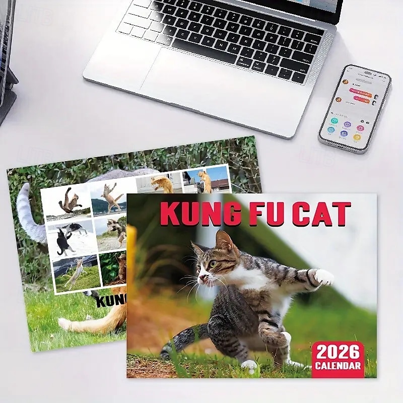 2025年 2026年 怒った猫 カンフー猫カレンダー 面白い犬のうんちカレンダー ラミネート加工 月間プランナー 英語の日付付き 1月から12月まで 自宅やオフィスの装飾に最適 猫好きや犬好きの方に最適 コレクション – $11.21 –P8