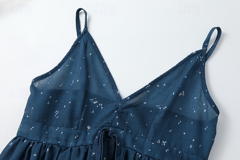 Per donna Abito Midi Abito Boho Abito occidentale Moda Classico Moderno Vacanza Quotidiano Uscire Vestibilità regolare Semplice Senza Maniche Scollo a V Blu scuro Estate del 2025 a $28.99 –P6