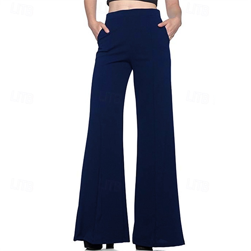 Mujer Perneras anchas Pantalones Pantalones palazzo Moda Ropa de calle Longitud total Alta cintura Plano Cintura elástica Transpirabilidad Cómodo Calle Ropa Cotidiana Noche Negro Blanco Rojo Azul 2025 - $16.99 –P9