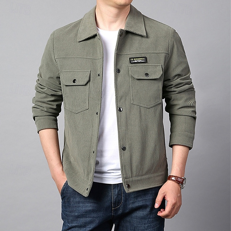 Per uomo Giacca Leggera Giacca in Velluto a Coste Giacca Cargo Giacca Casual Vacanza Quotidiano Caldo Tasca Primavera Autunno Semplice Moda Classico Bavero Regolare Nero Verde Cachi Giacca del 2025 a $58.99 –P12