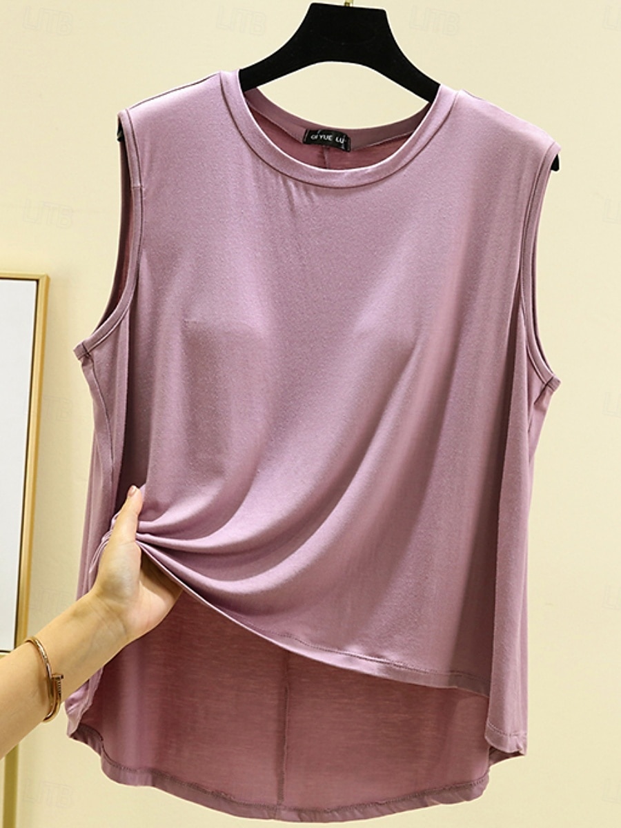 Női Camisole Tank Top Tömör szín Napi Alkalmi Ujjatlan Terített nyak Normál felsők Napi Fekete Arcpír rózsaszín Bíbor Lóhere Khakizöld Nyár Tavasz 2025 - $14.99 –P10