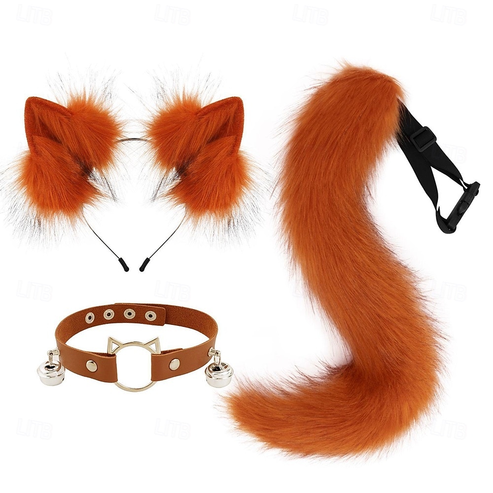 Bandă drăguță cu urechi de pisică, coadă și zgardă cu păr blănos – accesorii pentru cosplay cu animale, costum de fată-pisică pentru Halloween, petrecere și spectacol 2026 - $33.99 –P7