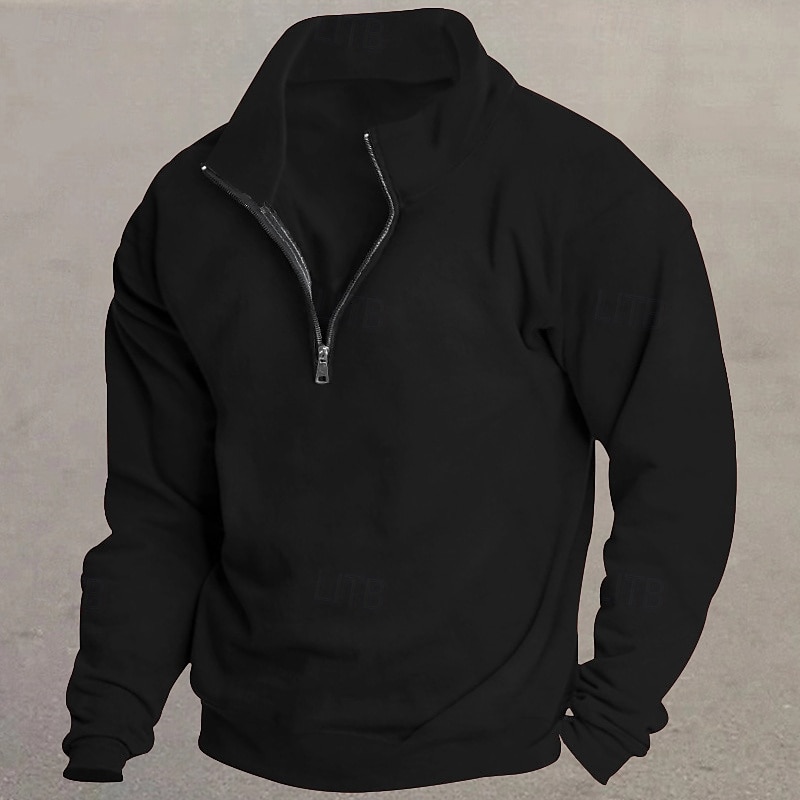 Hombre Sudadera Sudadera de polar Pull-over Sudadera con un cuarto de cremallera Negro Blanco Vino Rojo Caqui Cuello Mao Plano Deporte Casual Diario Ropa de calle De Deporte Primavera Otoño Ropa 2025 - $17.99 –P5