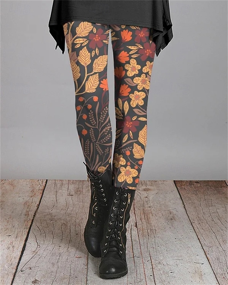Damen Hosen Hose Leggings Gemütliche Leggings Streetwear Lässig Volle Länge Hohe Taille Blume Elastischer Bund Druck Atmungsaktivität Bequem Dehnbar Urlaub Straße Alltagskleidung Schwarz Orange Grün 2026 - $19.99 –P2