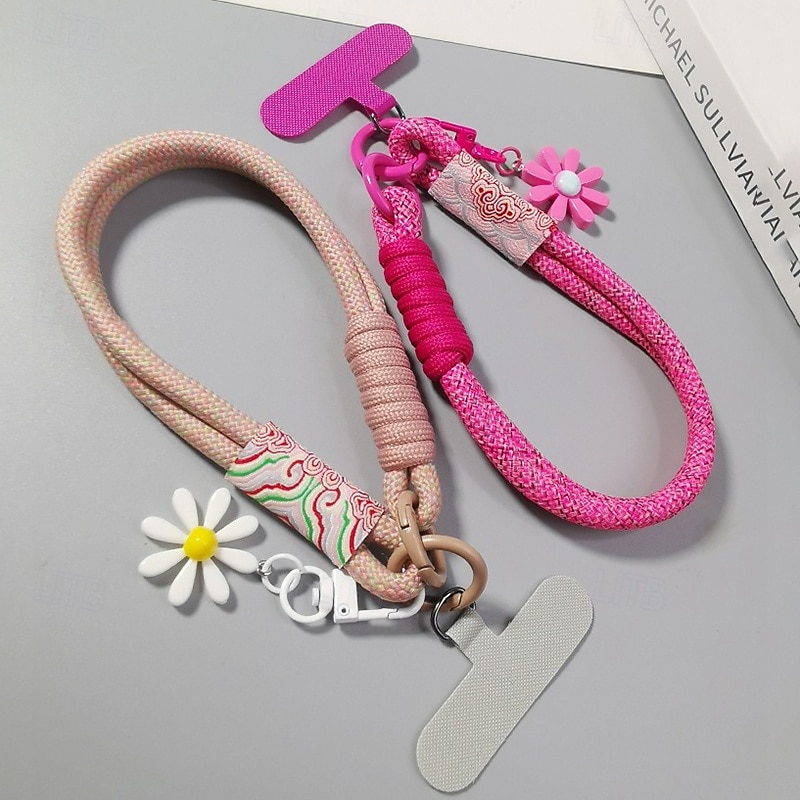 Corde courte imprimée pour téléphone portable, pendentif fleur, corde tissée courte à double usage, corde de suspension robuste pour voyage en plein air pour hommes et femmes de 2025 ? $9.99 –P7
