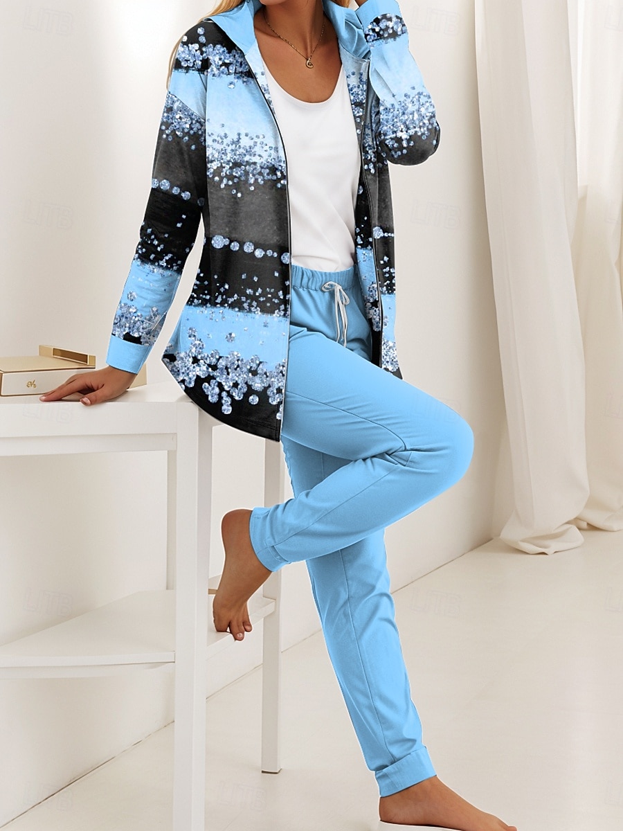 Ensembles de pantalons à capuche pour femmes en 2 pièces longues manches vêtements quotidiens à capuche graphiques ombrés rayés zip imprimés décontracté rose bleu violet automne coupe régulière de 2025 ? $49.99 –P2