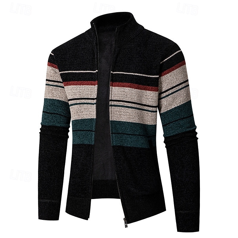 Herren Strickjacke Kurzer Pullover Reißverschluss-Pullover Strickpullover Gerippt Stricken Normale Oberteile Patchwork Tasche Farbblock Stehkragen Mode Klassisch Urlaub Alltagskleidung Bekleidung 2025 - $36.99 –P3