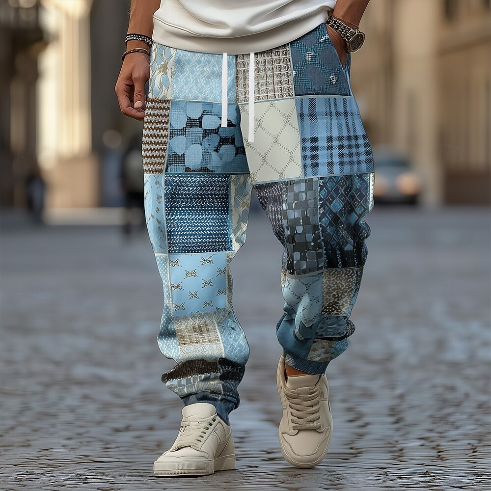 Men's Color Block Patchwork Sweatpants Joggers Trousers Mid Waist Drawstring Elastic Waist Vintage Ethnic Jogging Streetwear Workout Athletic Sweatpants with Pockets Spring Fall 3D Print Red Blue 2025 - $25.99 –P2
