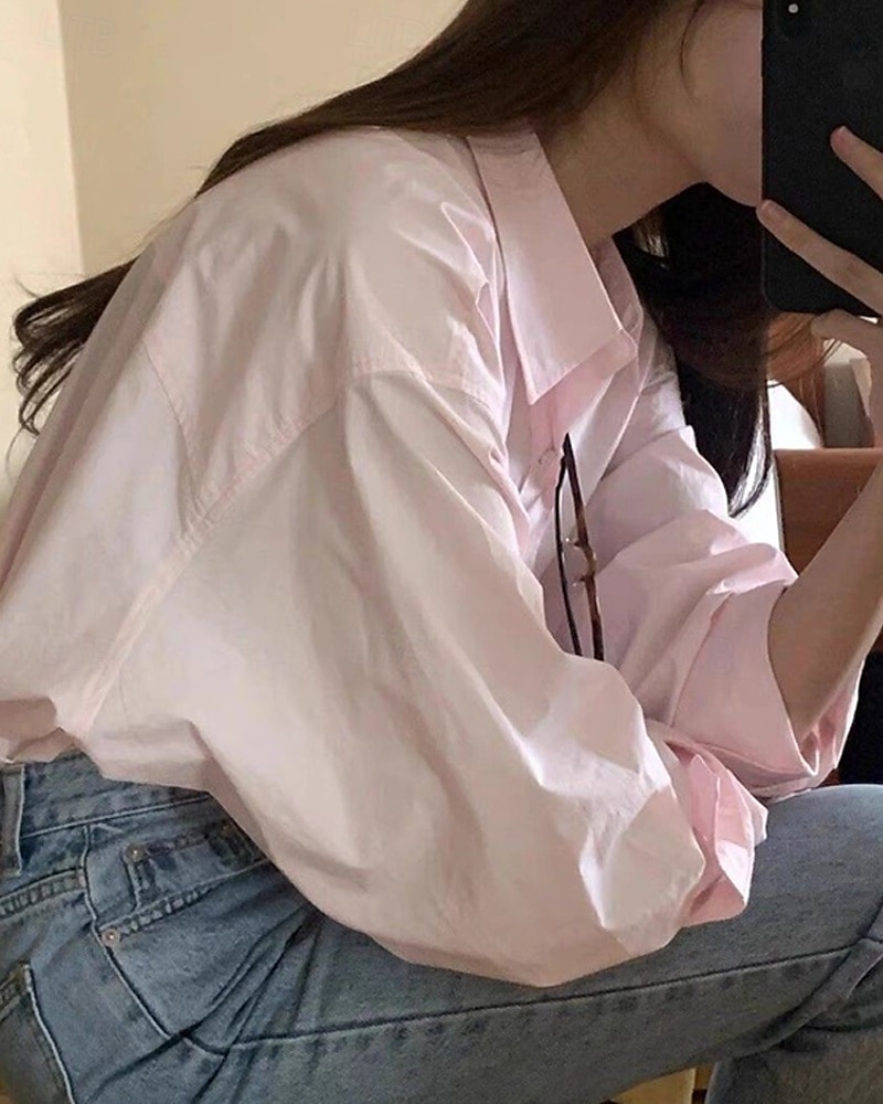 Damen Hemd Einfach Täglich Stilvoll Basic Langarm Hemdkragen Normale Oberteile Arbeit Täglich Ferien Knöpfe Rosa Frühling Herbst 2025 - $16.99 –P4