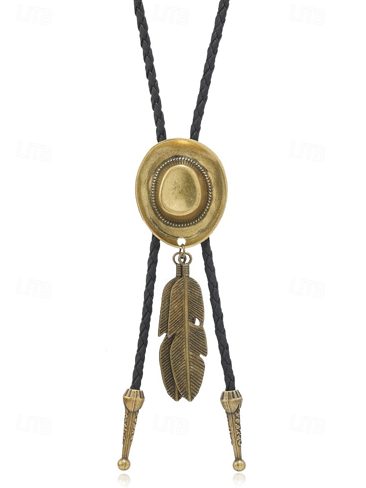 Collier en cuir avec pendentif en forme de plume et chapeau de cowboy western pour homme, idéal pour un rodéo, une soirée champêtre ou une tenue en jean. de 2025 ? $11.99 –P6