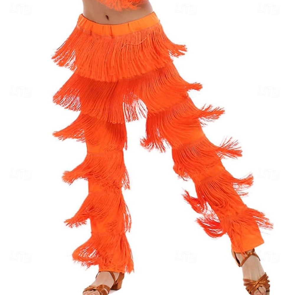 Meisjes Latijns-Amerikaanse dansbroek met kwastjes, danszaaldans, professionele kinderrumba tango salsa oefenbroek met kwastjes. 2025 - $27.99 –P11
