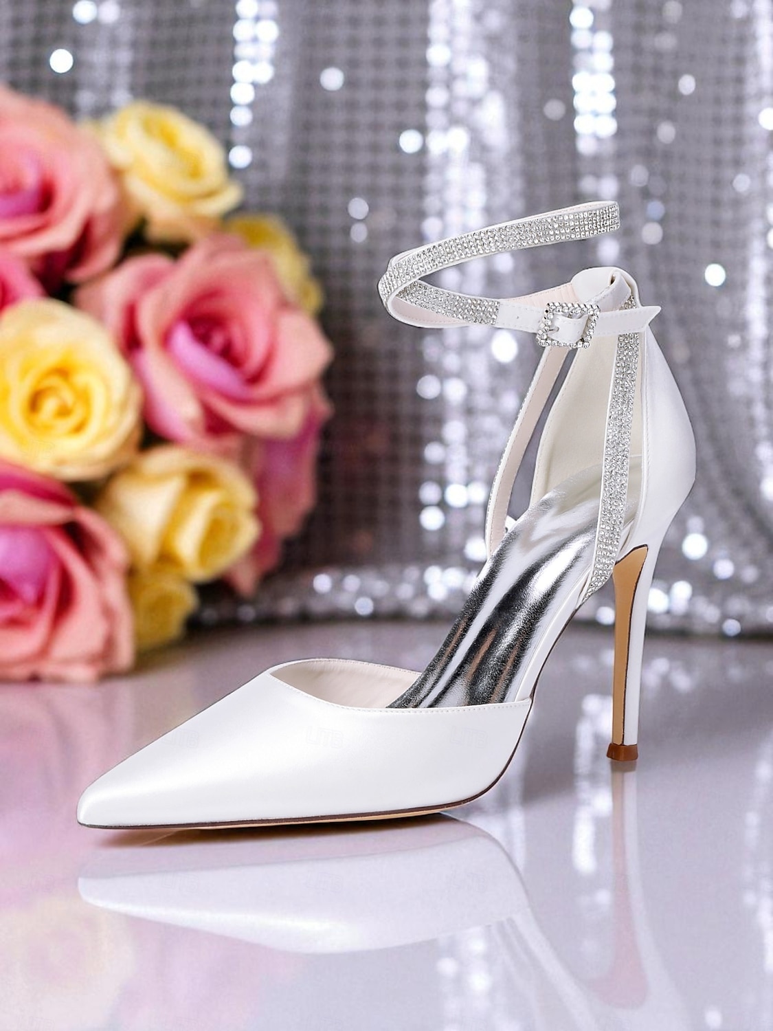 Scarpe con tacco a spillo da donna in raso viola con punta affilata e cinturino alla caviglia con strass - scarpe eleganti con tacco alto glamour per signore, ideali per cocktail party ed eventi del 2025 a $54.99 –P3