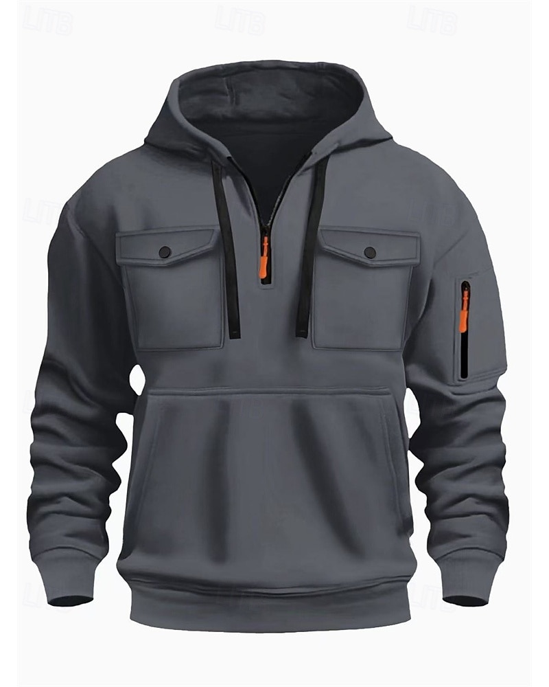 Herren Kapuzensweatshirt Viertelreißverschluss Kapuzensweatshirt Schwarz Armeegrün Marineblau Khaki Hellgrau Mit Kapuze Einfach Tasche Kordelzug Sport & Outdoor Täglich Ferien Polyester Streetwear 2025 - $23.99 –P4