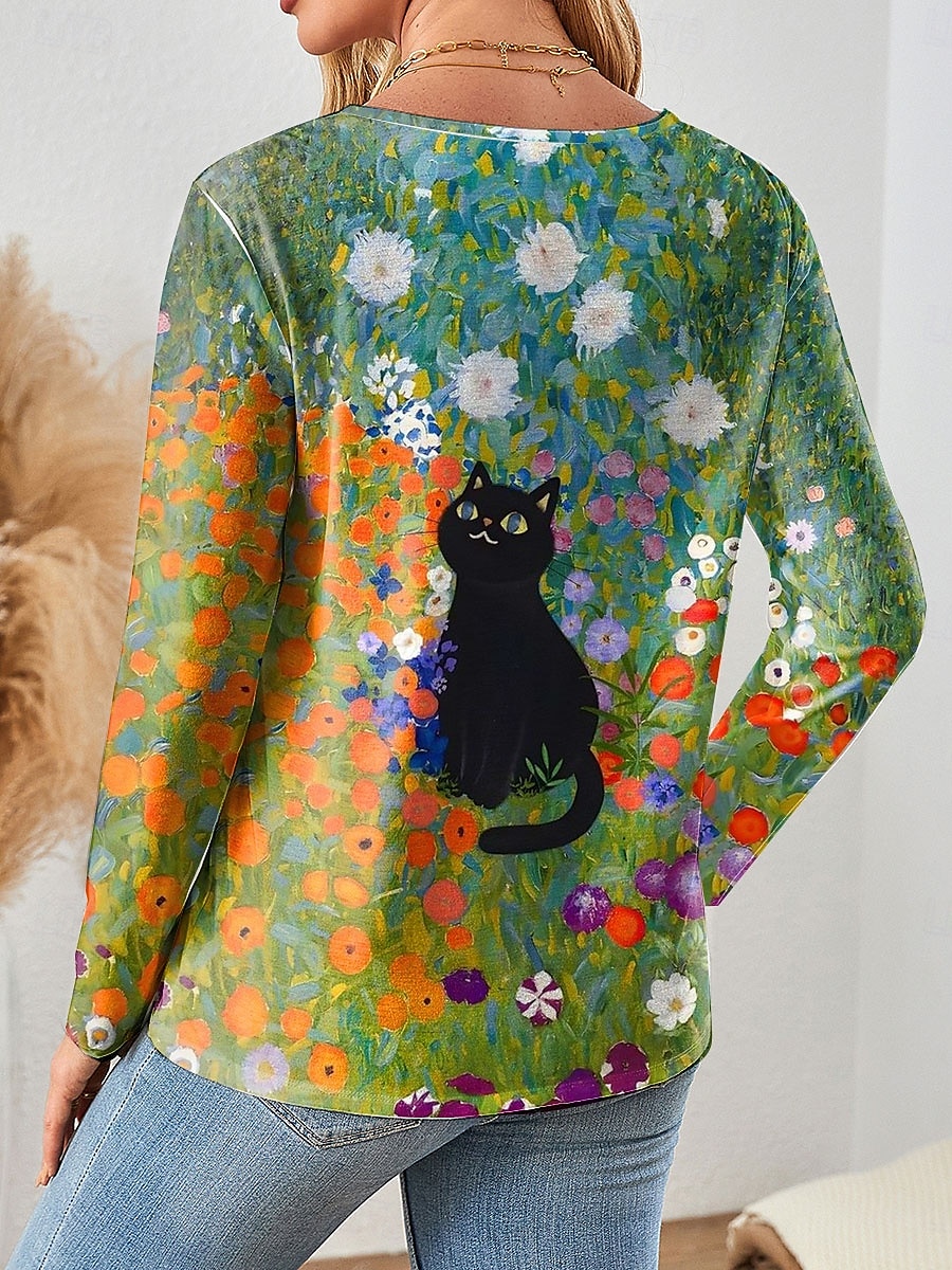 Pentru femei Tricou Floral Grafic Pisica Epocă Stilat Clasic Manșon Lung Stil Nautic Topuri obișnuite Zilnic Sfârșit de săptămână Imprimeu Roz Îmbujorat Portocaliu Trifoi Primăvară Toamnă 2025 - $22.99 –P2