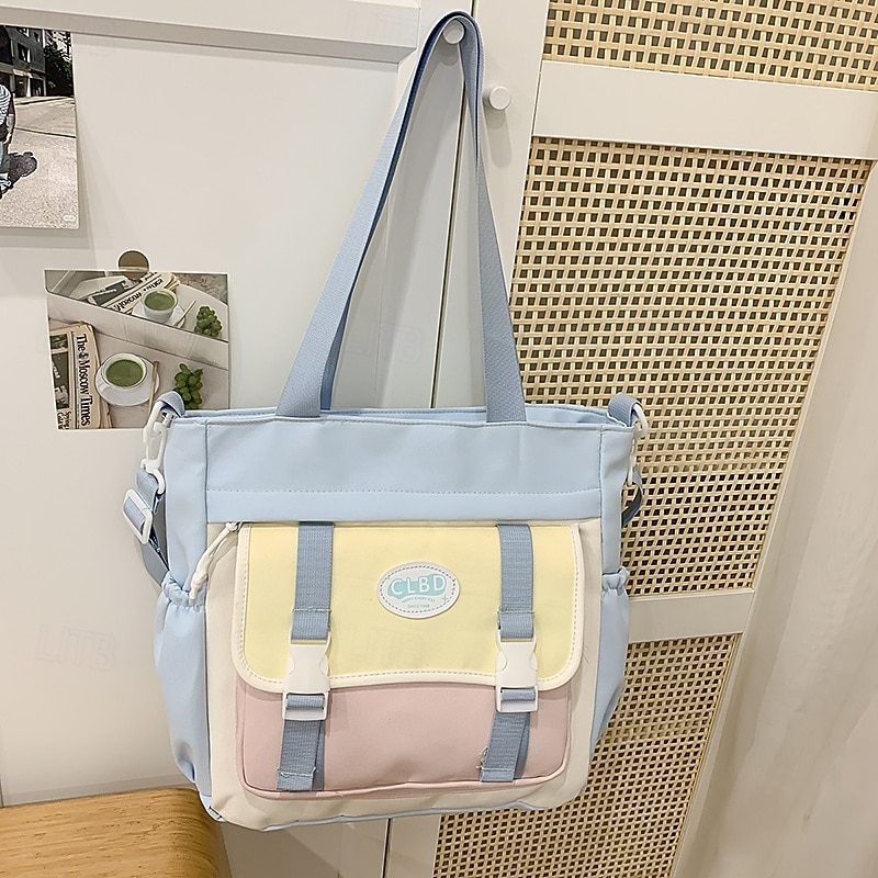 Women's Black and White Canvas Tote Bag – Casual School Shoulder Bag with Front Buckle Pocket for Teen Girls & College Students 2025 - $29.99 –P4