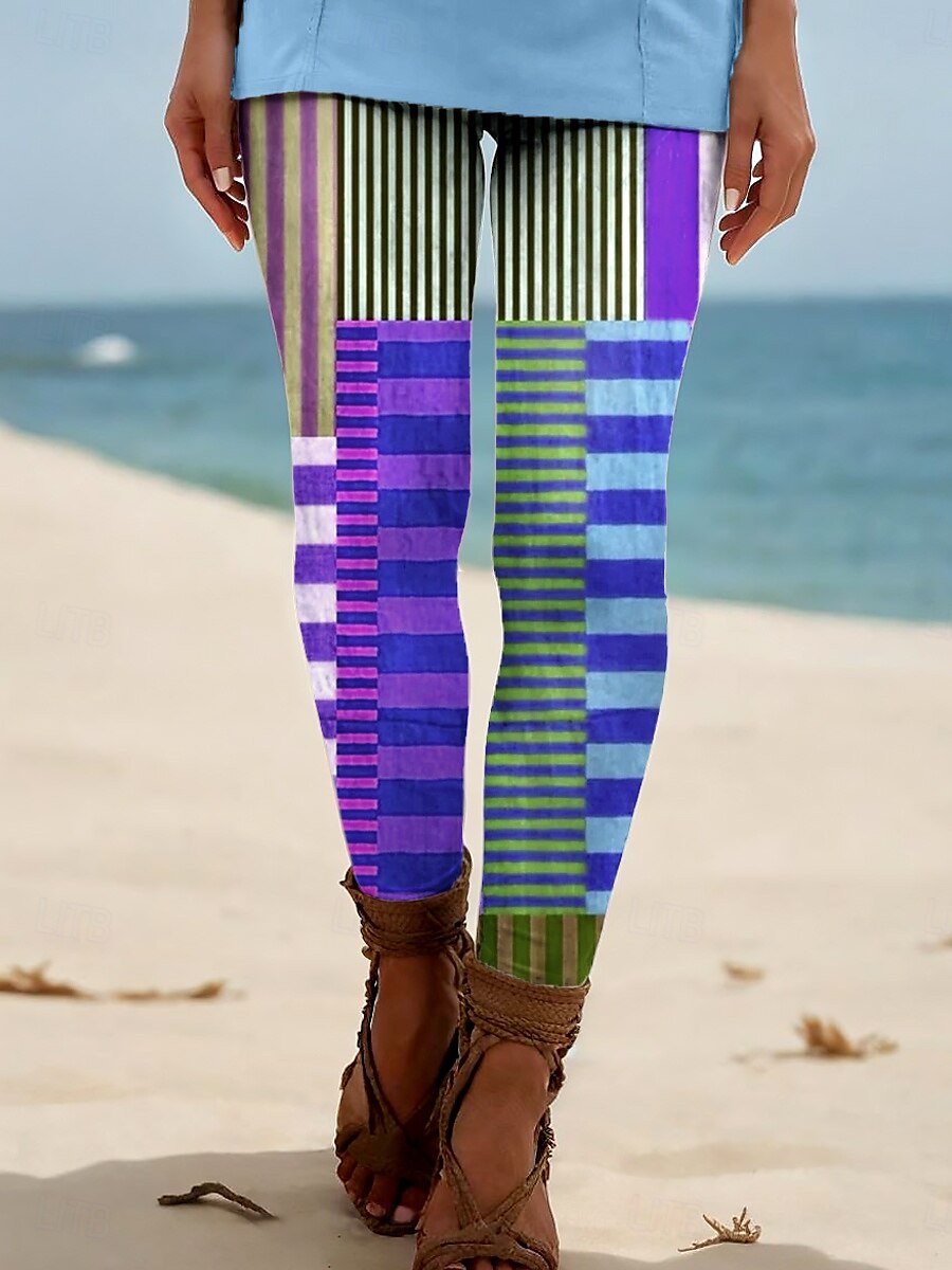 Dam Damasker Semester Vintage Etnisk Stil Fullängd Hög midja Grafisk Geometrisk Rutig 3D-utskrift Mateial som andas Mjuk Bekväm Hög Elasisitet Utomhus Hem Casual Violett Blå Regnbåge Sommar Vår Höst 2025 - $18.99 –P3