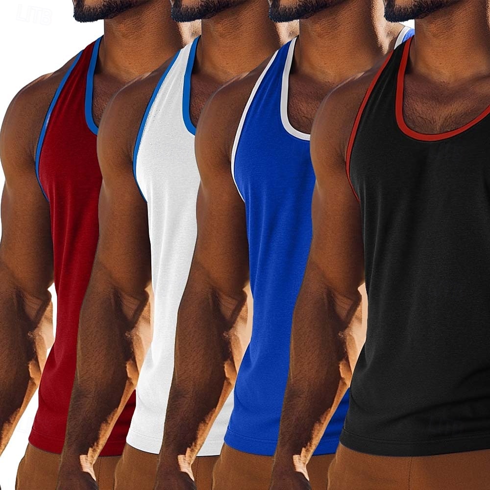 4 Stück Herren Tanktop Weste Unterhemd Ärmellos Shirt Ärmellos U-Ausschnitt U-Ausschnitt Sommer Einfarbig Farbblock Einfarbig Mode Sportlich Klassisch Farbblock Street Casual Sports Königsblau 2025 - $23.99 –P5