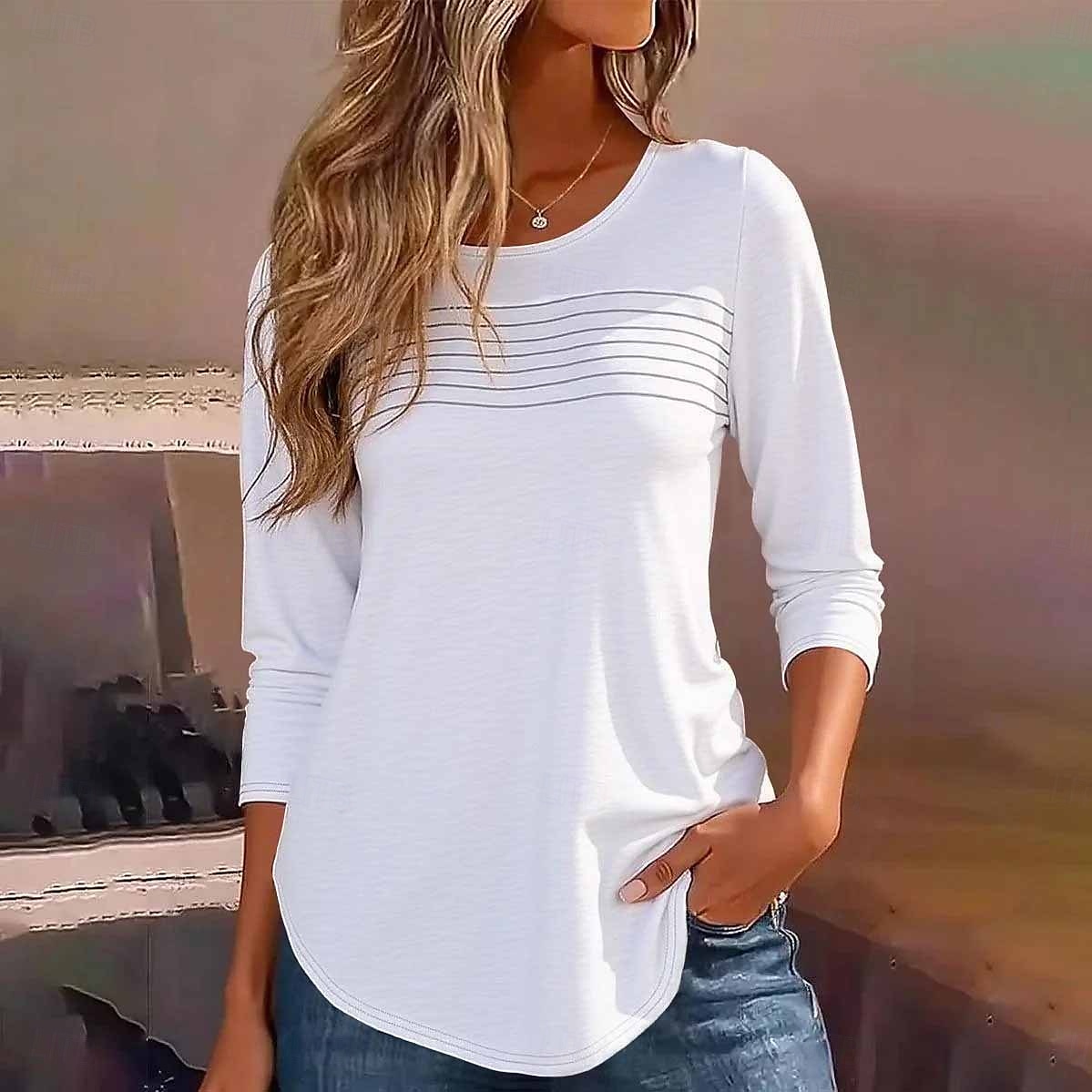 Women's Tunic Solid Color Elegant Vintage Stylish Long Sleeve Crew Neck Regular Tops Daily White Pink Blue Green Gray Spring Fall 2025 - $27.99 –P1