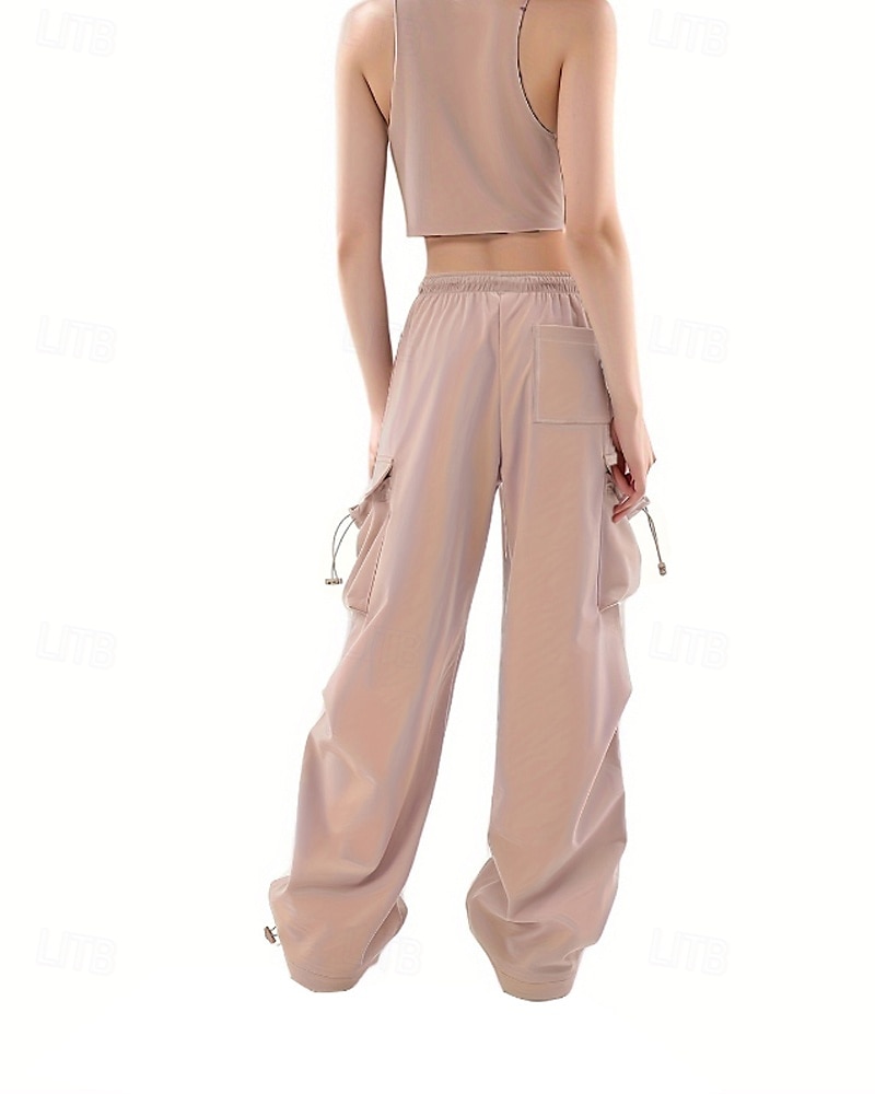 Femmes Pantalons Cargo Slacks Streetwear Occasionnel Longueur complète Naturel Uni Avec Poches Conception à cordon élastique Doux Rue Fête Week-end Noir Rose Automne Coupe régulière de 2025 ? $22.99 –P5