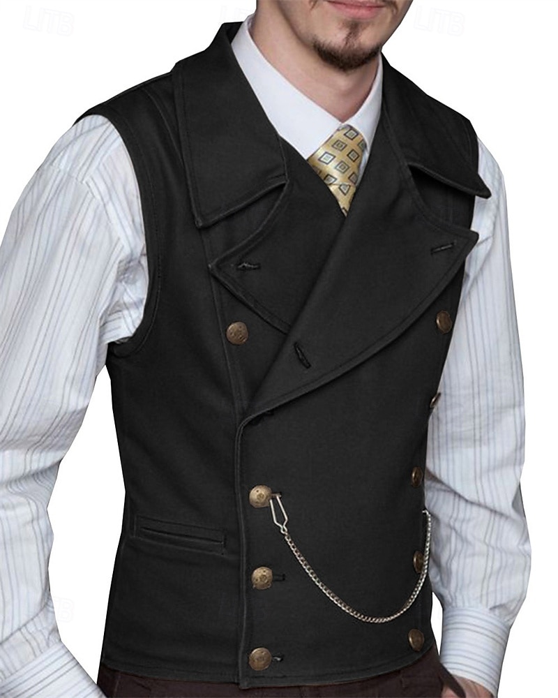 Hombre Chaleco Vacaciones Fiesta Negocio Moda Casual Primavera Otoño Bolsillo Botones Poliéster Cómodo Plano Botonadura Doble Diseño Ajuste regular Plata Negro Blanco Vino Chaleco 2025 - $58.99 –P5