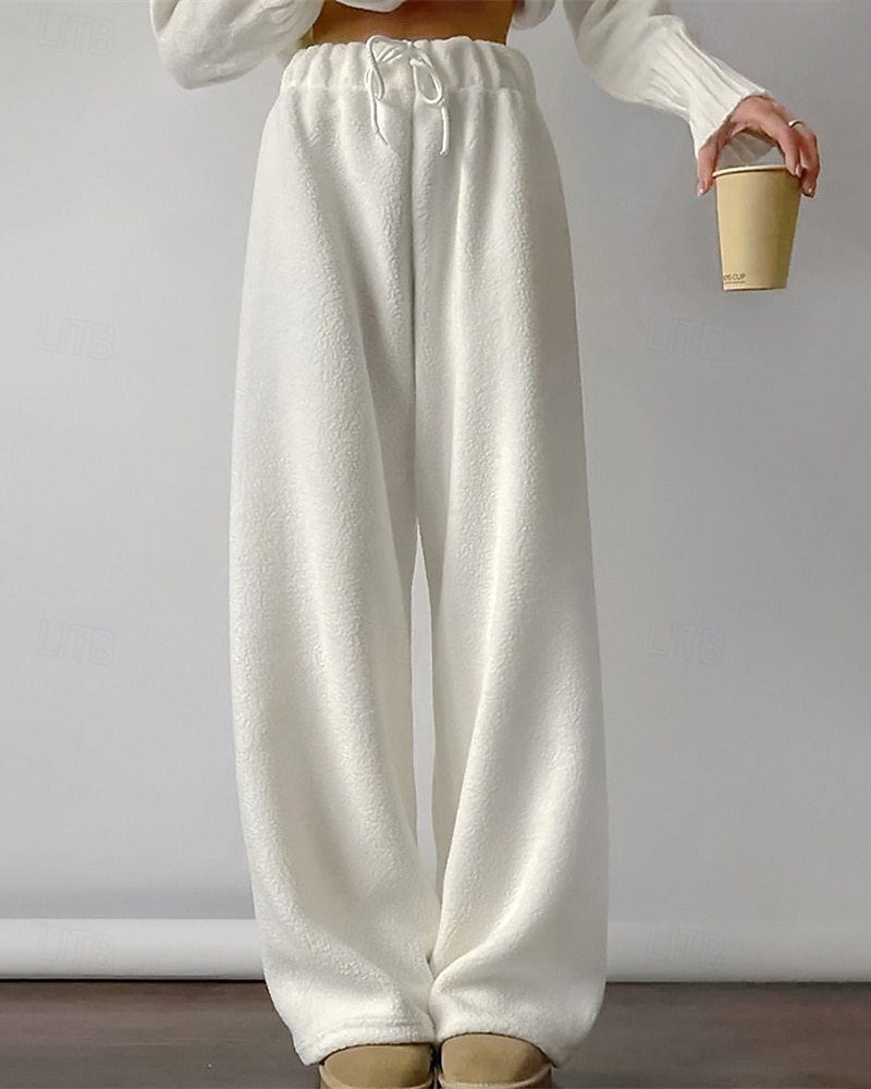 Dam Fleecebyxor Byxor Rak Mode Streetwear Fullängd Hög midja Slät Snörning Elastisk midja Mateial som andas Bekväm Microelastisk Gata Dagliga kläder Utekväll Vit Brun Kaki Höst Vinter Normal 2025 - $32.99 –P4